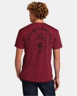 Bodybuilding.com Clothing Kettle Skel Tee -Fitness Equipment Sales 9 27 BBCOM Tattoo Apparel Kettle Skel model 1 Cardinal Back