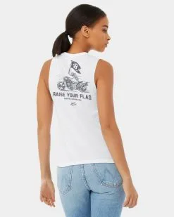 Bodybuilding.com Clothing Raise Your Flag Flowy Tank -Fitness Equipment Sales 9 27 Raise your Flag Flowy Tank White img1 0 9 24