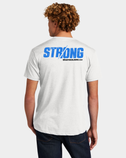 Bodybuilding.com Clothing Strong Tee -Fitness Equipment Sales BBCOM July Drop White Shirt Model Back