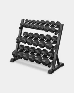 Epic Fitness Complete 5-50LB 10 Pair Dumbbell Set With 3-Tier Horizontal Dumbbell Rack