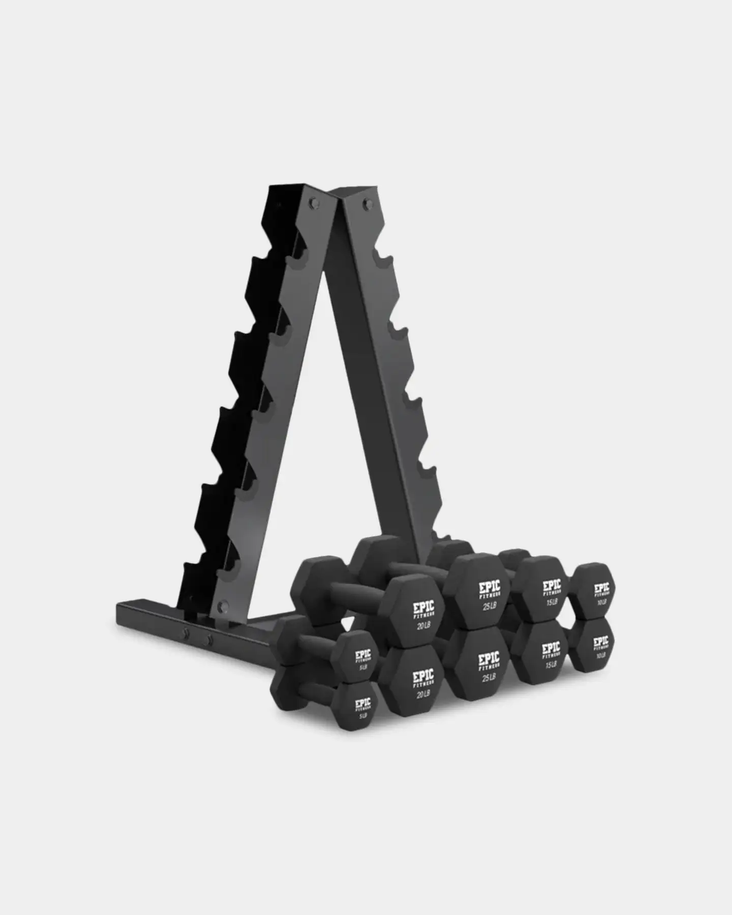 Epic Fitness Epic Fitness 150-Pound Neoprene Hex Dumbbell Set With Heavy Duty A-Frame Rack 4 Epic Fitness Epic Fitness 150-Pound Neoprene Hex Dumbbell Set With Heavy Duty A-Frame Rack - Image 2