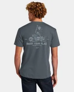 Bodybuilding.com Clothing Raise Your Flag Tee -Fitness Equipment Sales Raise Your Flag model 1 Indigo Back grey