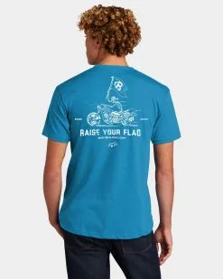 Bodybuilding.com Clothing Raise Your Flag Tee -Fitness Equipment Sales Raise Your Flag model 1 Turquoise Back grey