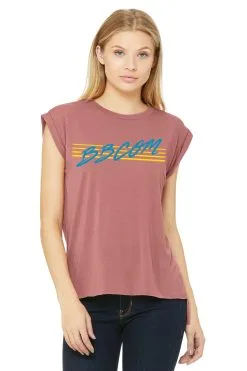 Bodybuilding.com Clothing Women's BBcom Retro Muscle Tank -Fitness Equipment Sales Retro Womens Flowy Muscle Tee Mauve 7221