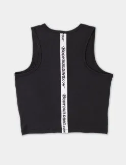 Bodybuilding.com Clothing Women's Crop Front-Tie Tank -Fitness Equipment Sales Womens Tie Front Crop Tank Black White BACK grey